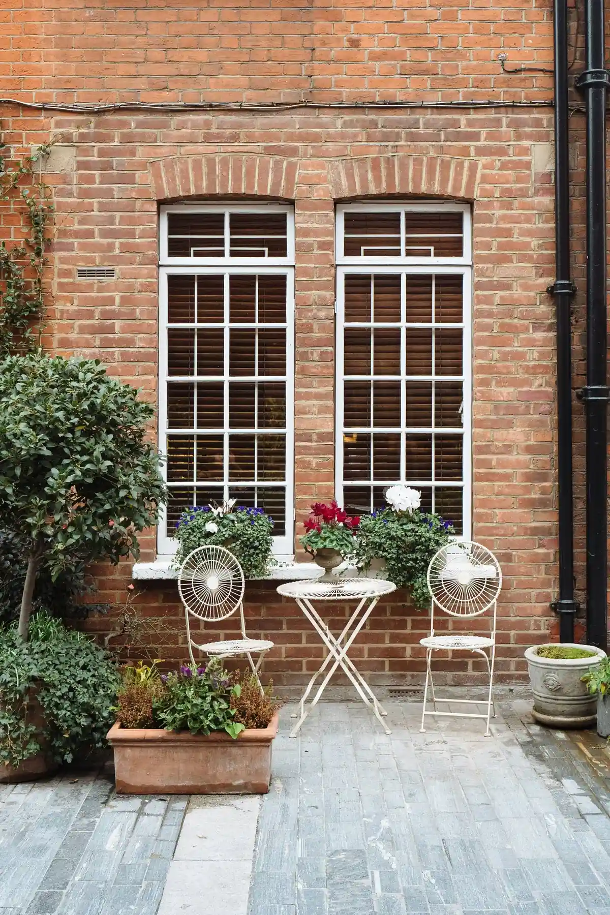 Timber sash windows above a painted frontage